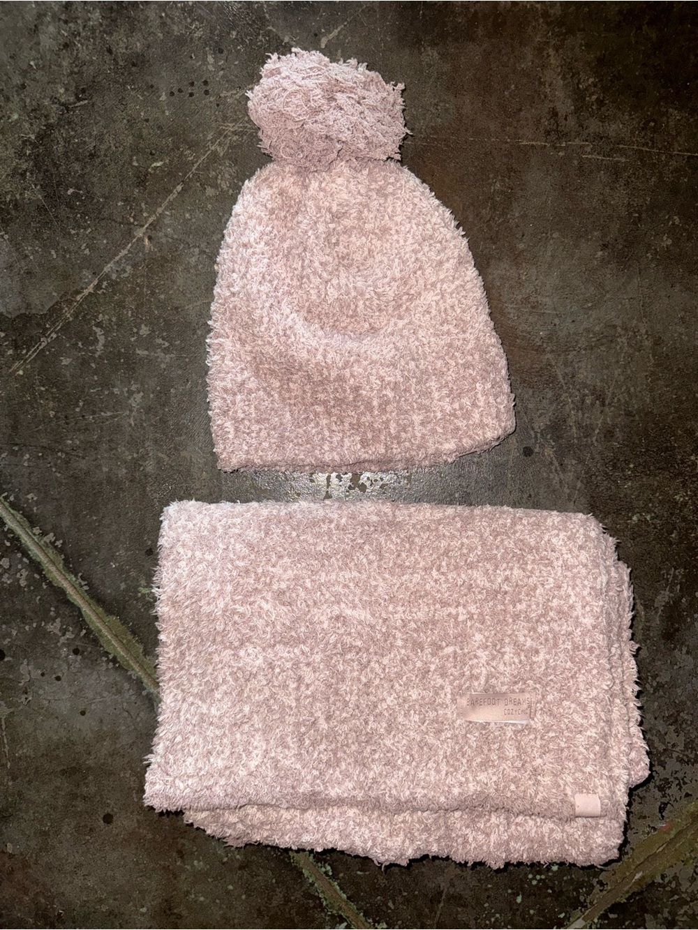 Barefoot Dreams Plush Pom Beanie and Scarf Set - Light Pink